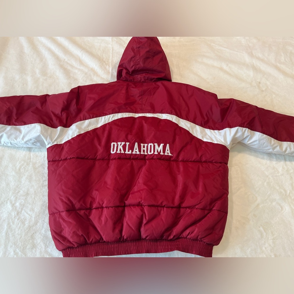 Nike Team Oklahoma Sooners Hooded Puffer Jacket XL Red White Full Zip NCAA